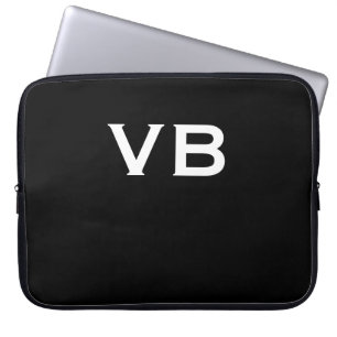 Housse Pour Ordinateur Portable Monogramme noir et blanc simple