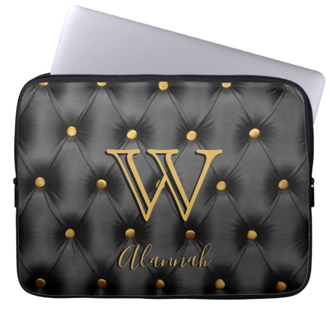 Housse Pour Ordinateur Portable Monogramme noir et or poli (Devant)