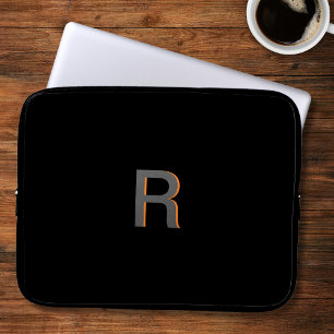 Housse Pour Ordinateur Portable Monogramme noir moderne   Initiale personnalisée