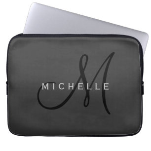 Housse Pour Ordinateur Portable Monogramme noir professionnel Gris Votre nom