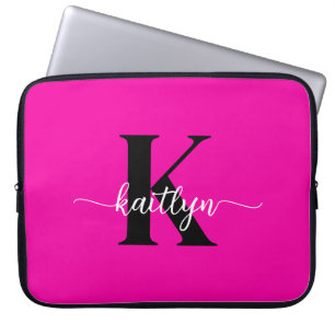 Housse Pour Ordinateur Portable Monogramme noir rose chaud