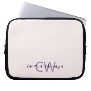 Housse Pour Ordinateur Portable Monogramme Nom Minimaliste Solid Blush