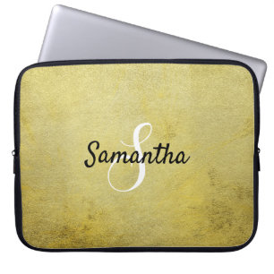 Housse Pour Ordinateur Portable Monogramme personnalisé et nom Gold Foil