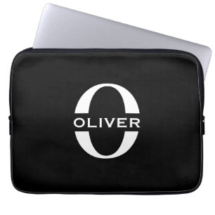 Housse Pour Ordinateur Portable Monogramme Personnalisé Noir Et Blanc Nom
