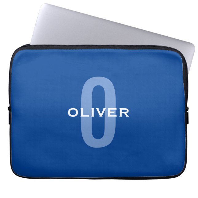 Housse Pour Ordinateur Portable Monogramme personnalisé Nom bleu blanc (Devant)