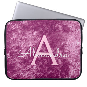 Housse Pour Ordinateur Portable Monogramme pourpre de motif de velours de