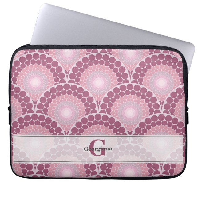 Housse Pour Ordinateur Portable Monogramme Radiant Rose Dusky Rose Dot Mandala (Devant)