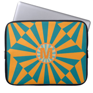 Housse Pour Ordinateur Portable Monogramme Rétro Orange et Bleu Sunbeam Cool