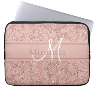 Housse Pour Ordinateur Portable Monogramme Rose or rose Parties scintillant fille 