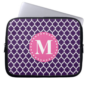 Housse Pour Ordinateur Portable Monogramme rose pourpre en treillis marocain