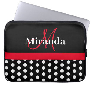 Housse Pour Ordinateur Portable Monogramme rouge noir blanc Polka point