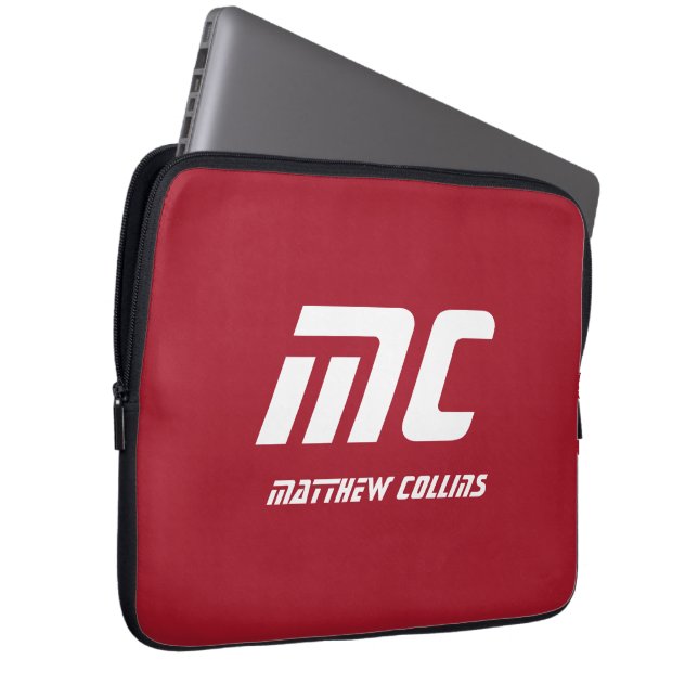 Housse Pour Ordinateur Portable Monogramme rouge Nom minimaliste Texte blanc perso (Devant droit)