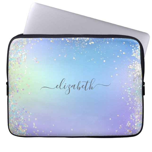 Housse Pour Ordinateur Portable Monogramme Script arc-en-ciel Parties scintillant  (Devant)