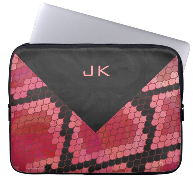 Housse Pour Ordinateur Portable Monogramme serpent noir et rouge imprimé (Devant)