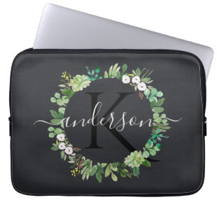 HOUSSE POUR ORDINATEUR PORTABLE MONOGRAMME SUCCULENT FRAIS D'AQUARELLE DE