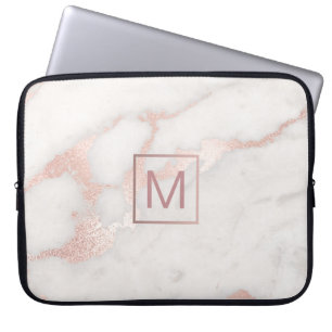 Housse Pour Ordinateur Portable monogramme sur marbre rose
