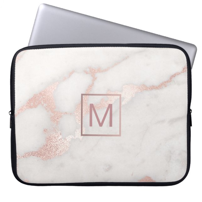 Housse Pour Ordinateur Portable monogramme sur marbre rose (Devant)