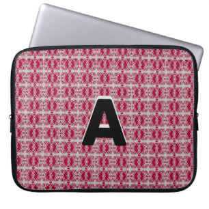 Housse Pour Ordinateur Portable Monogramme sur motif géométrique bordeaux et argen