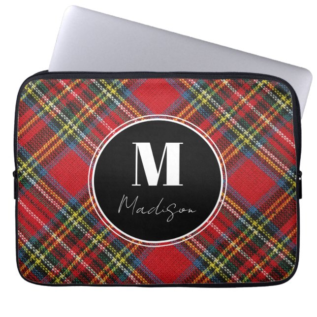Housse Pour Ordinateur Portable Monogramme Tartan Nom du plan Manche de l'ordinate (Devant)