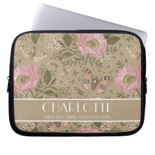 Housse Pour Ordinateur Portable Monogramme végétal Brown Fleur sauvage moderne