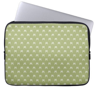 Housse Pour Ordinateur Portable Monogramme vert et blanc moderne