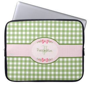 Housse Pour Ordinateur Portable Monogramme vert Girly de guingan avec le nom