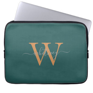 Housse Pour Ordinateur Portable Monogramme vert mou simple Nom et initiale