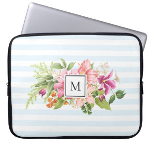 Housse Pour Ordinateur Portable Monogramme Vintage Fleurs Pink Pastel Portable