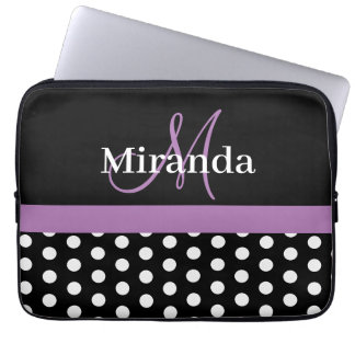Housse Pour Ordinateur Portable Monogramme violet noir blanc Polka point