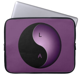 Housse Pour Ordinateur Portable monogramme yin yang - violet