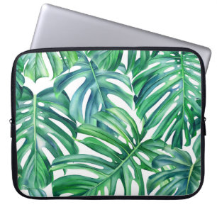 Housse Pour Ordinateur Portable Monstera Feuilles : Aquarelle Motif Jungle.