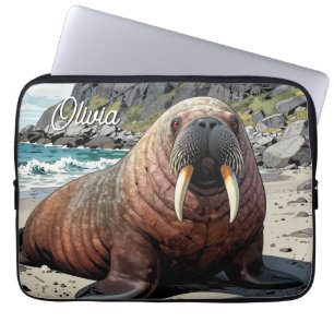 Housse Pour Ordinateur Portable Morse mignon sur une plage de sable