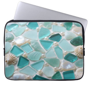 Housse Pour Ordinateur Portable Mosaïque de verre de mer Charme côtier turquoise
