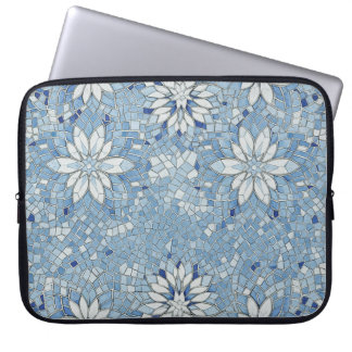Housse Pour Ordinateur Portable mosaïque florale bleue