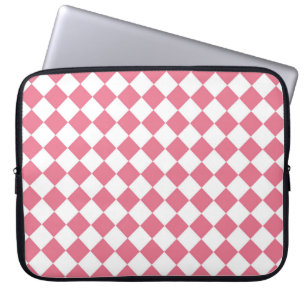 Housse Pour Ordinateur Portable Motif à carreaux diamant rose blanc
