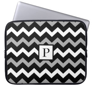 Housse Pour Ordinateur Portable Motif à chevron noir blanc et gris