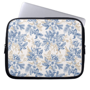 Housse Pour Ordinateur Portable Motif à fleurs Vintage d'hiver bleu
