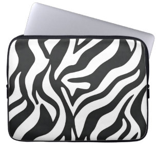 Housse Pour Ordinateur Portable Motif animalier sauvage à rayures zèbre noir et bl