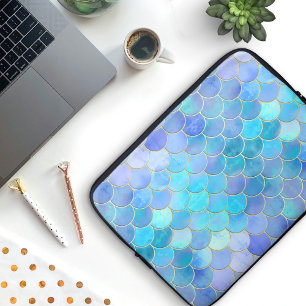 Housse Pour Ordinateur Portable Motif Aqua Pearlescent & Gold Mermaid