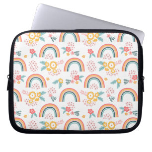 Housse Pour Ordinateur Portable Motif arc-en-ciel fleuri coloré
