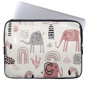 Housse Pour Ordinateur Portable motif avec de mignons éléphants et girafes géant
