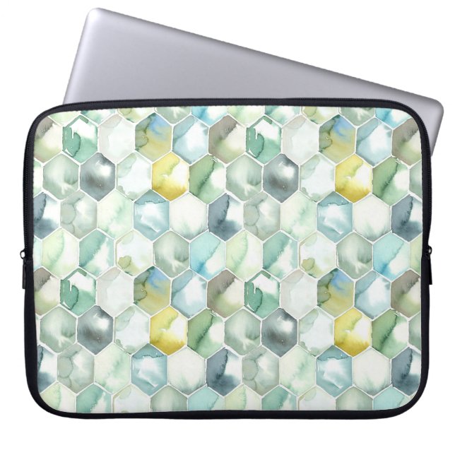 Housse Pour Ordinateur Portable Motif bleu et vert de Honycomb d'aquarelle (Devant)