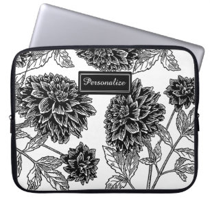 Housse Pour Ordinateur Portable Motif Dahlia Noir et Blanc Personnalisé