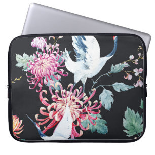 Housse Pour Ordinateur Portable Motif d'aquarelle de la grue rouge Chrysanthemum