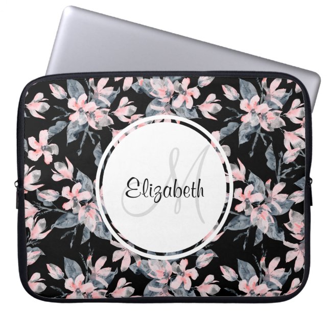 Housse Pour Ordinateur Portable Motif d'aquarelle rose et gris (Devant)