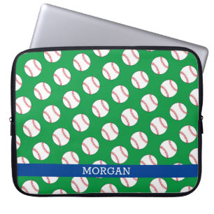 Housse Pour Ordinateur Portable Motif de baseball, Nom, Bleu & Vert