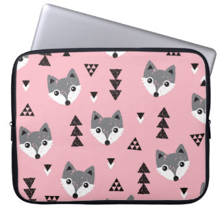 Housse Pour Ordinateur Portable Motif de bois de renard de bébé géométrique