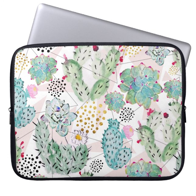Housse Pour Ordinateur Portable motif de cactus et triangles aquarelle (Devant)