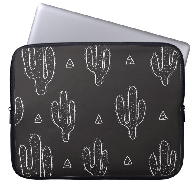 Housse Pour Ordinateur Portable Motif de cactus noir à main (Devant)