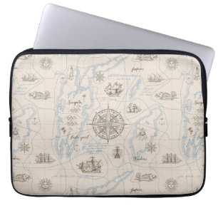 Housse Pour Ordinateur Portable Motif de carte de l'océan vintage